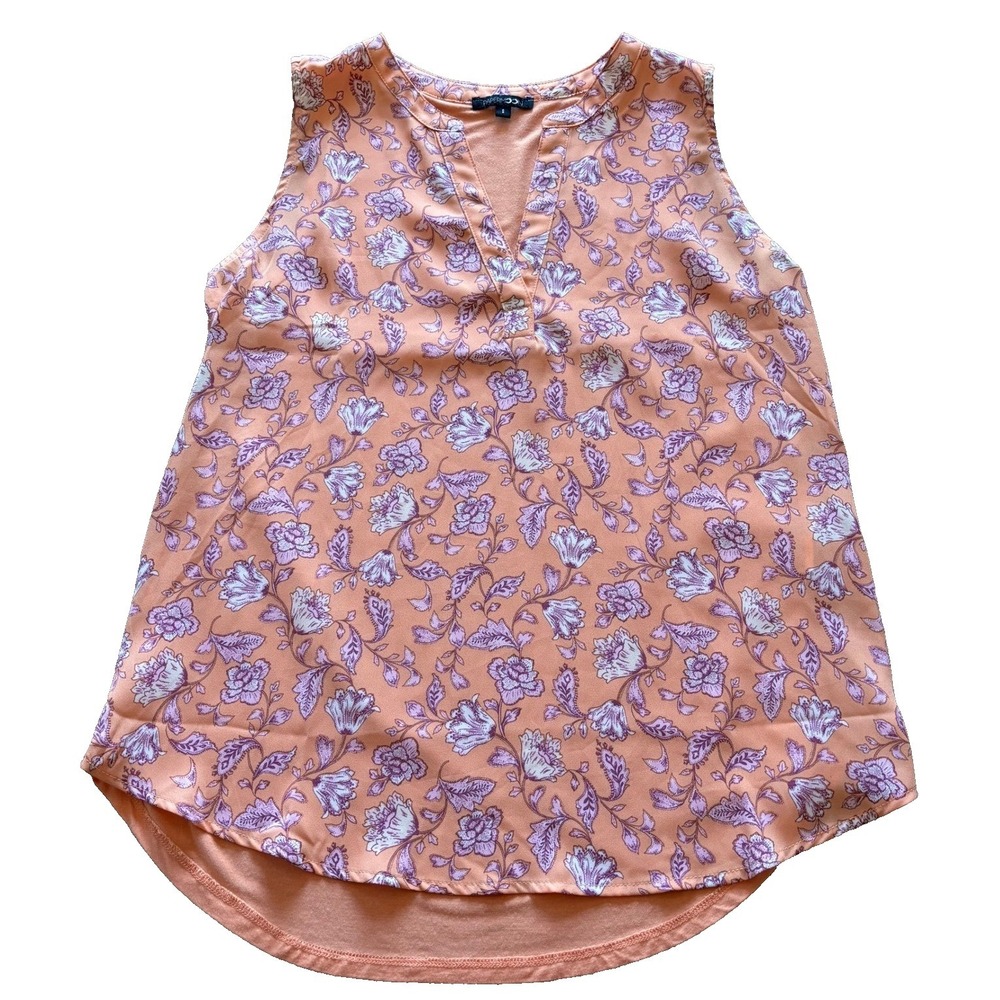 Paper Moon Womens Small Peach Floral Mixed Media Sleeveless V-Neck Tank Top S